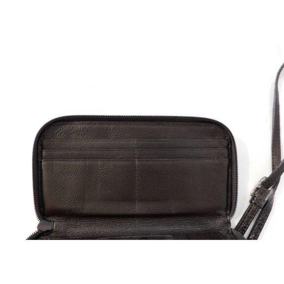 Brighton Cher Zip Wallet Brown Croc Emboss Patent Leather Adj. Removable Strap - Picture 7 of 11